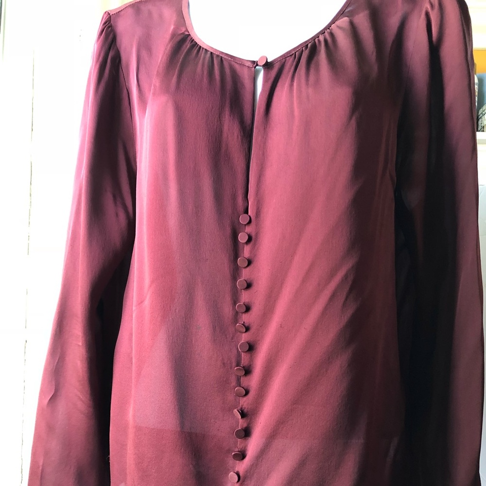 100% Silk Blouse Burgundy Pre Owned